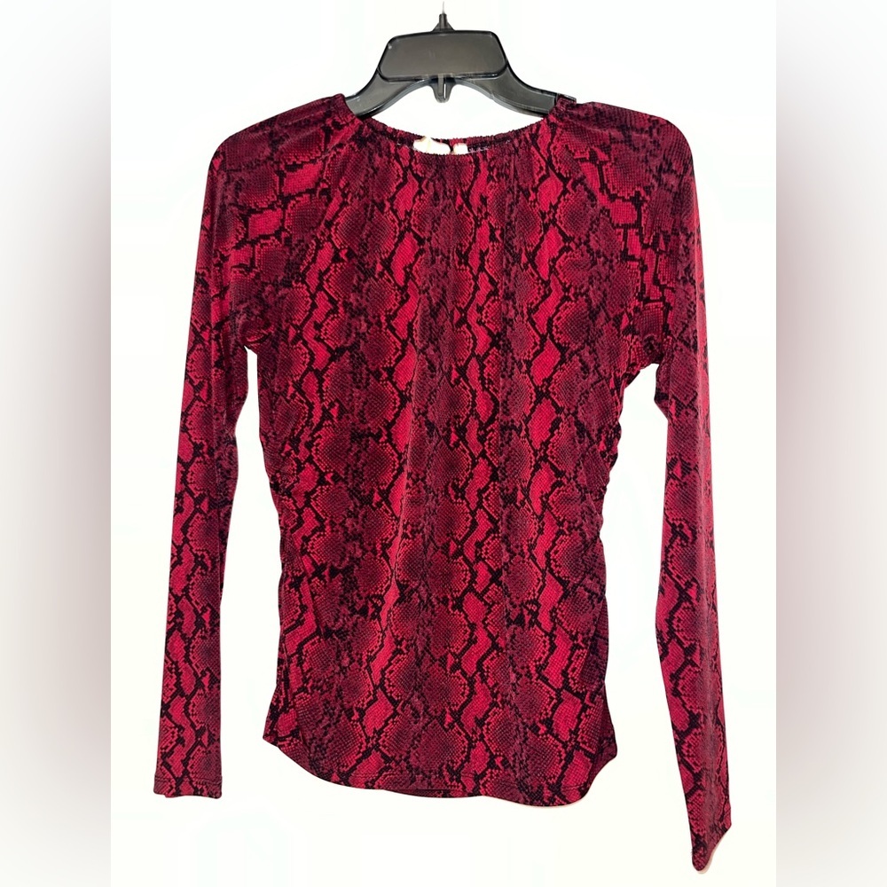 Michael Kors Red Snake-Print Long Sleeve Tee